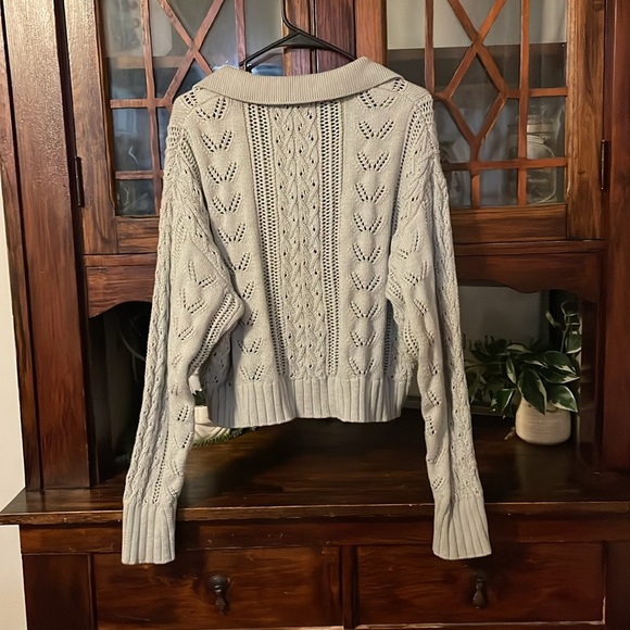 Alp N Rock‎ Cable Knit Sweater Cropped Collared Pullover Long Sleeve Top - Picture 3 of 6